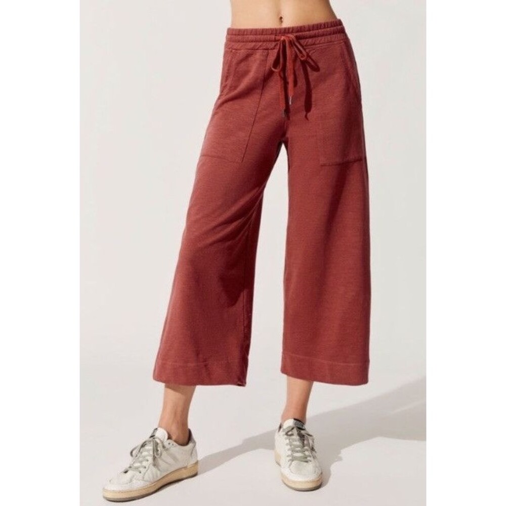 Sundry Wide Leg Cropped Sweat Pants Maroon Size Small